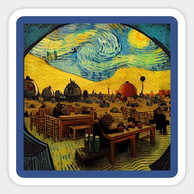 Starry Night in Mos Eisley Tatooine Sticker by Grassroots Green